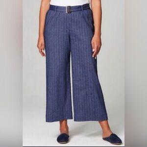 J. Jill Jenna Linen Wide Leg Crop Pants | Size M | Denim Blue Rust Pinstripes